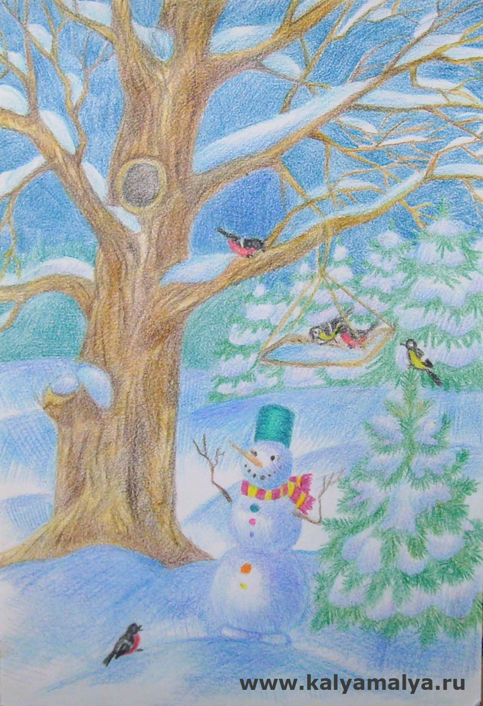 Рисунок зимний пейзаж 4 класс нарисовать
